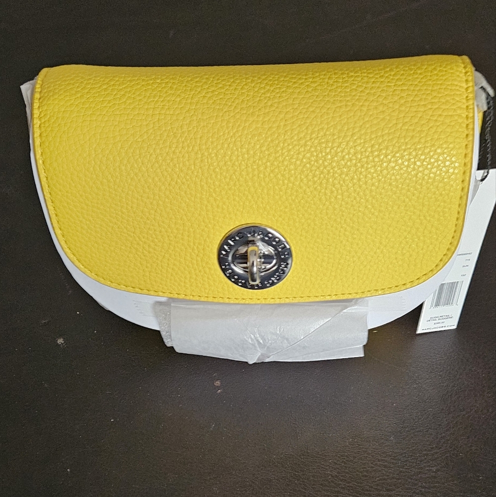 Yellow Marc Jacobs The Turn Lock, Logo, Leather Crossbody Mini Bag, 4R3HMS002H02